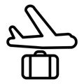 Airplane and suitcase line icon. Plane delivery vector illustration isolated on white. Cargo airplane deliver outline Royalty Free Stock Photo