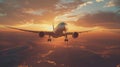 The airplane at sunset.AI generated image Royalty Free Stock Photo