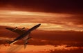 Airplane Sunset Takeoff Royalty Free Stock Photo