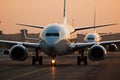 Airplane in sunset Royalty Free Stock Photo