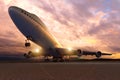 An airplane take-off / Landing at sunset