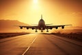 Airplane takeoff close-up view, detailed aircraft wing and engine during departure