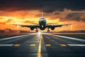 Airplane Takeoff Runway Background. Passenger Plane Departing Airport Royalty Free Stock Photo