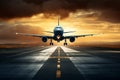 Airplane Takeoff Runway Background. Passenger Plane Departing Airport Royalty Free Stock Photo