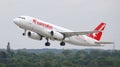 Airplane Takes off from Dusseldorf Airport Royalty Free Stock Photo