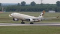 Airplane Takes off from Dusseldorf Airport Royalty Free Stock Photo