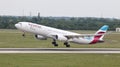 Airplane Takes off from Dusseldorf Airport Royalty Free Stock Photo