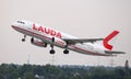 Airplane Takes off from Dusseldorf Airport Royalty Free Stock Photo