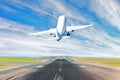 Airplane taking off from the airport - back view. Royalty Free Stock Photo