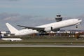 Airplane taking off at airport Royalty Free Stock Photo