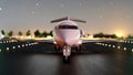 Airplane taking off the airport at night. Airplane on the runway over blurred dark sky background Royalty Free Stock Photo