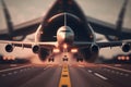 Airplane taking off airport on the runway at night. Royalty Free Stock Photo