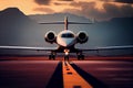 Airplane taking off at dusk transporting passengers ,generative AI