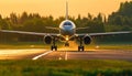 Airplane taking off, flying high in the blue sky generated by AI Royalty Free Stock Photo