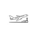 Airplane taking off hand drawn outline doodle icon.