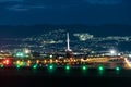 Airplane taking off in the night Royalty Free Stock Photo