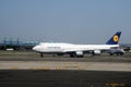 Airplane taking off from a runway. Royalty Free Stock Photo