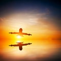 Airplane taking off at sunset Royalty Free Stock Photo