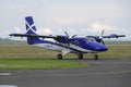 Airplane taxiing at island airport