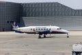 Airplane taxiing on runway for takeoff at airport Royalty Free Stock Photo