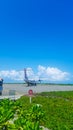 Airplane taxiing to runway before take off at Agatti island airport lakshadweep Royalty Free Stock Photo