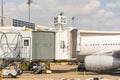 Airplane at the terminal of Dallas Fort Worth International Airport DWF International Airport. The primary international airport Royalty Free Stock Photo