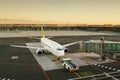 Airplane at the terminal gate ready for takeoff. International airport. Royalty Free Stock Photo