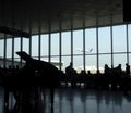 Airplane at the terminal gate ready for takeoff. Modern international airport Royalty Free Stock Photo