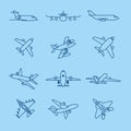 Airplane thin line icons