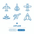 Airplane thin line icons set