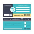 Airplane ticket or boarding pass isolated icons, traveling and tourism