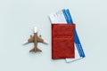 Airplane ticket with passport. Immigration concept