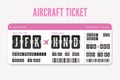 Airplane Ticket template. Pink flight card with destination in Tokyo, Japan. Vector Boarding pass