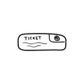 Airplane ticket for traveling abroad in black. Hand drawn vector sketch doodle illustration. Concept of travel, vacation, cinema, Royalty Free Stock Photo