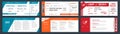 Airplane tickets. Airline ticket template with passenger name, aircraft trip flying tickets vector illustration set Royalty Free Stock Photo