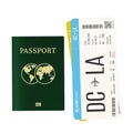 Airplane tickets and international biometric passport. Travel and vacation concept.