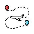 airplane track map location color icon vector illustration