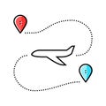 airplane track map location color icon vector illustration