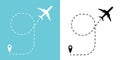 Airplane track to point with dashed line way or air lines, plane icon Vector illustration.