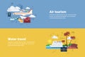 Airplane Transportation Air Tourism, Water Travel Cruise Web Banner