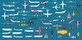 Airplane transportation plane and fly travel transport icon. Aircraft set flight and aeroplane vector illustration isolated. Royalty Free Stock Photo