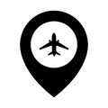 Airplane travel concept with pins for maps, GPS points. Location marker logo. Concept or theme of starting point of flight. Royalty Free Stock Photo