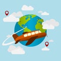 Airplane Travel with Globe and Cloudy Sky Royalty Free Stock Photo