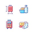 Airplane travel essential pack RGB color icons set Royalty Free Stock Photo