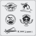 Airplane travel labels, emblems, badges and design elements. Vintage style. Royalty Free Stock Photo