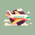 Airplane travel logo background flat color vector cartoon style illustration Royalty Free Stock Photo