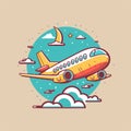 Airplane travel logo background flat color vector cartoon style illustration Royalty Free Stock Photo