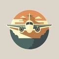 Airplane travel logo background flat color vector cartoon style illustration Royalty Free Stock Photo