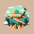 Airplane travel logo background flat color vector cartoon style illustration Royalty Free Stock Photo