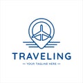 airplane travel logo line art vector illustration template icon graphic design. plane traveling business symbol with maps logo Royalty Free Stock Photo